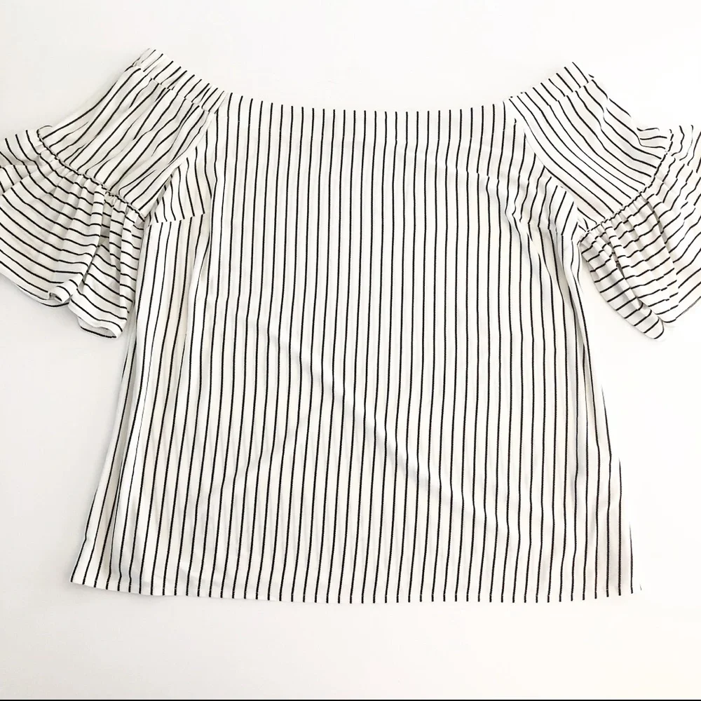 Banana Republic Stripe Crepe Off Shoulder Top - Picture 2 of 6